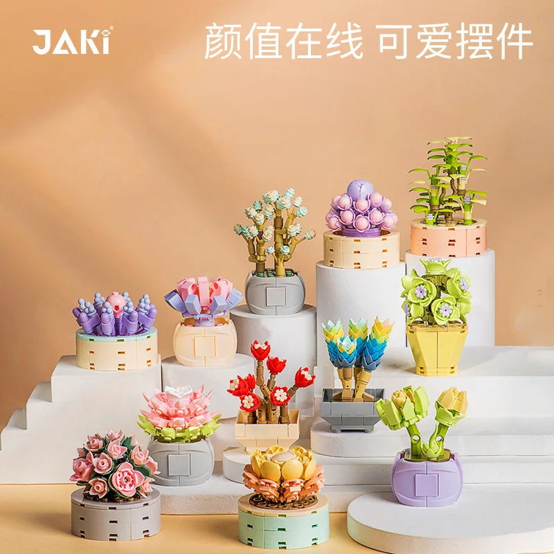 

New Potted Plants Succulents Cactus Gypsophila Bonsai Tree Gardens Romantic Building Blocks Model Bricks Kids Sets Kits Toys