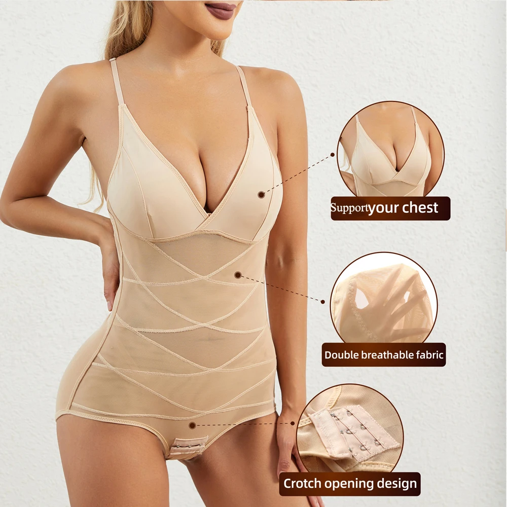 Shapewear Bodysuit Women Tummy Control Firm Waist Trainer Body Shaper Bodysuit Belly Control V Neck Slimming Control Bodysuit