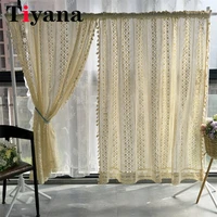 cotton linen tassel crochet hollow weave sheer curtain for living room balcony bedroom cafe bay window retro boho wedding decor