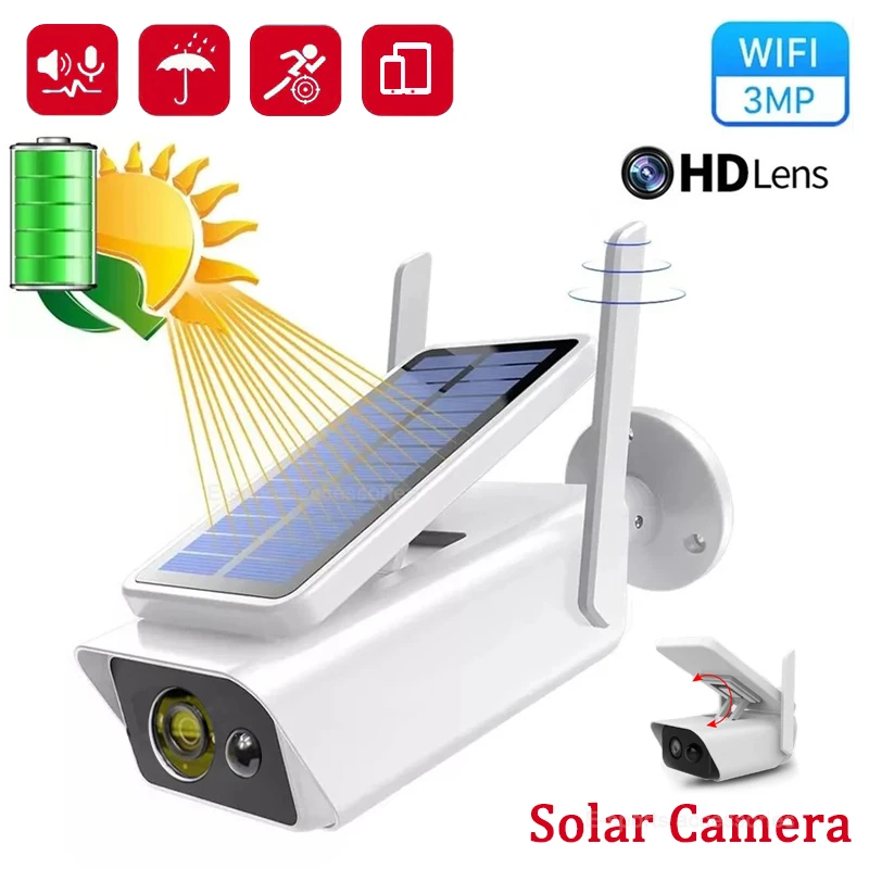WiFi Solar Camera 3MP HD Night Vision Waterproof Wireless Panel Low Power Battery Powered CCTV Secur Surveillance IP Camer - купить по