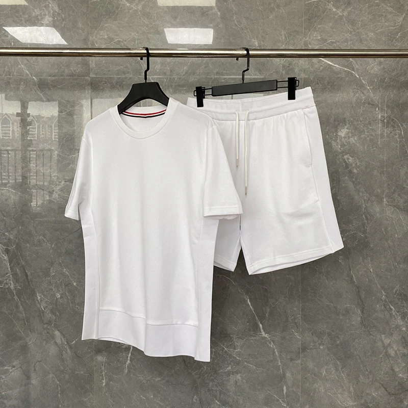 

Футболка и шорты TB THOM мужские с круглым вырезом, базовые повседневные винтажные Хлопковые Штаны, комплект с короткими рукавами, серого цвета, летняя одежда