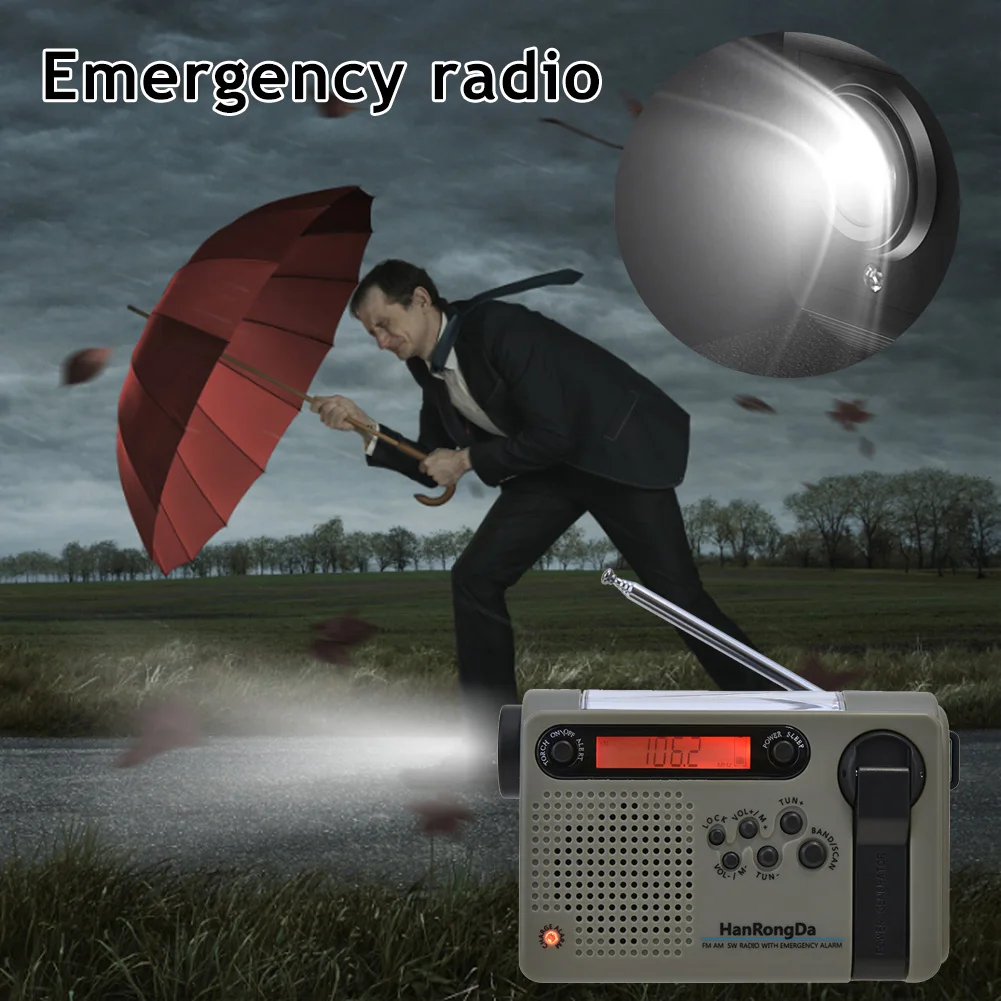 hrd900 multifunctional radio full band solar powered amfmsw radio emergency led flashlight power bank for cell phone outdoor free global shipping