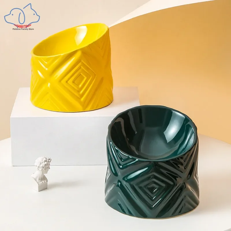 

Керамическая кошачья миска для питомцев, устройство для подачи воды для собак и кошек, для защиты высокой ступни и позвоночника, аксессуары для домашних питомцев