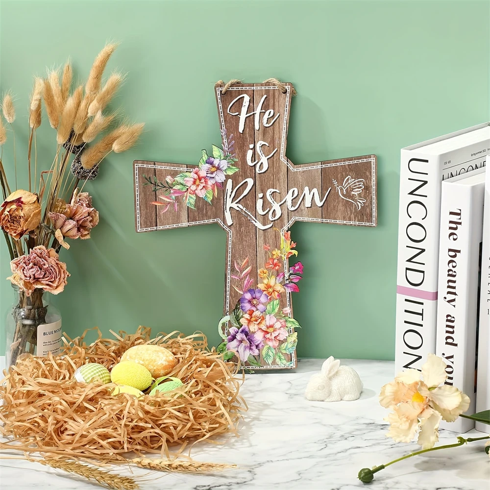 Пасхальная деревянная дверная вешалка с цветочным узором: Универсальное