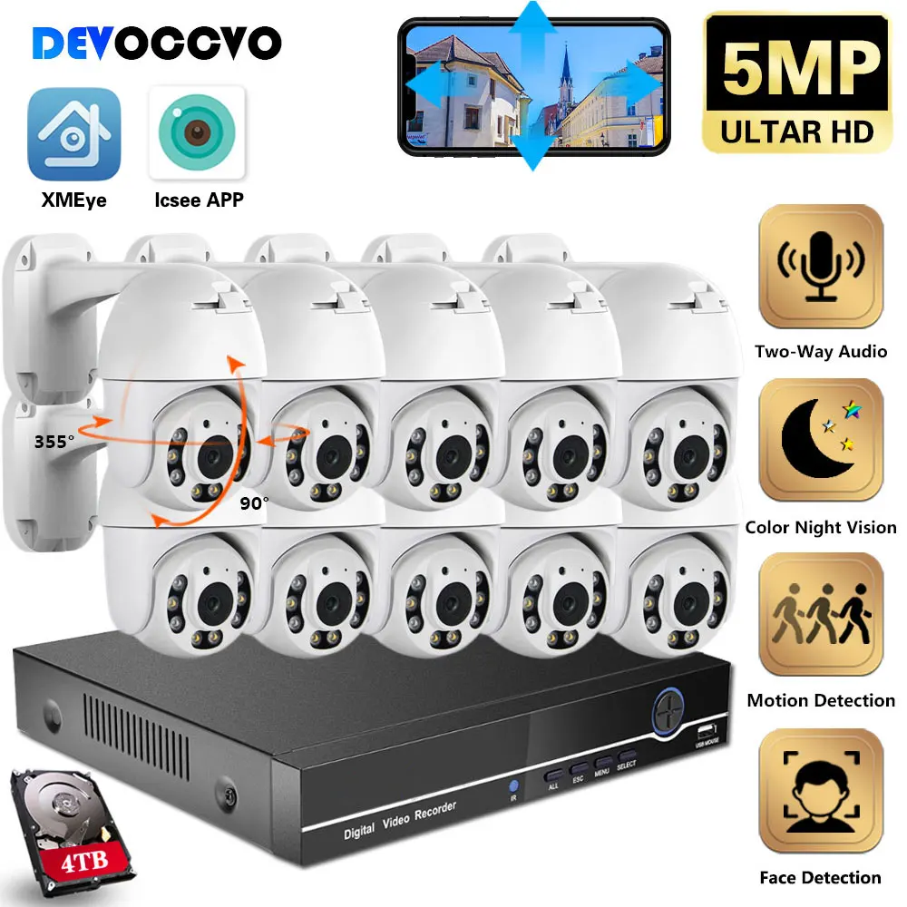 

10CH POE CCTV Camera Security System Kit PTZ 5MP Two-Way Audio POE IP Camera Video Surveillance System Set XMEYE 8 Channel NVR