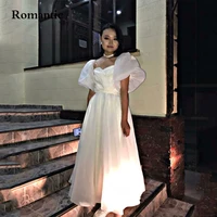 romantic new fashion elegant evening dress a line white tulle puff sleeves sweetheart long prom dress for birthday party gowns