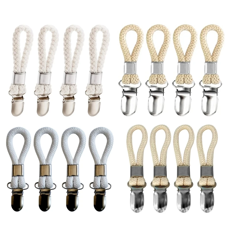 

4Pcs Braided Cotton Loop Metal Towel Clips Hanging Loop Storage Clamps