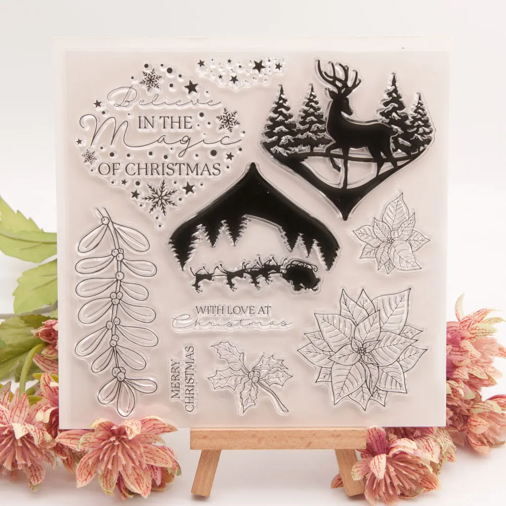

Merry Christmas Leaves Rubber Clear Stamp for Card Making Decoration and Scrampbooking