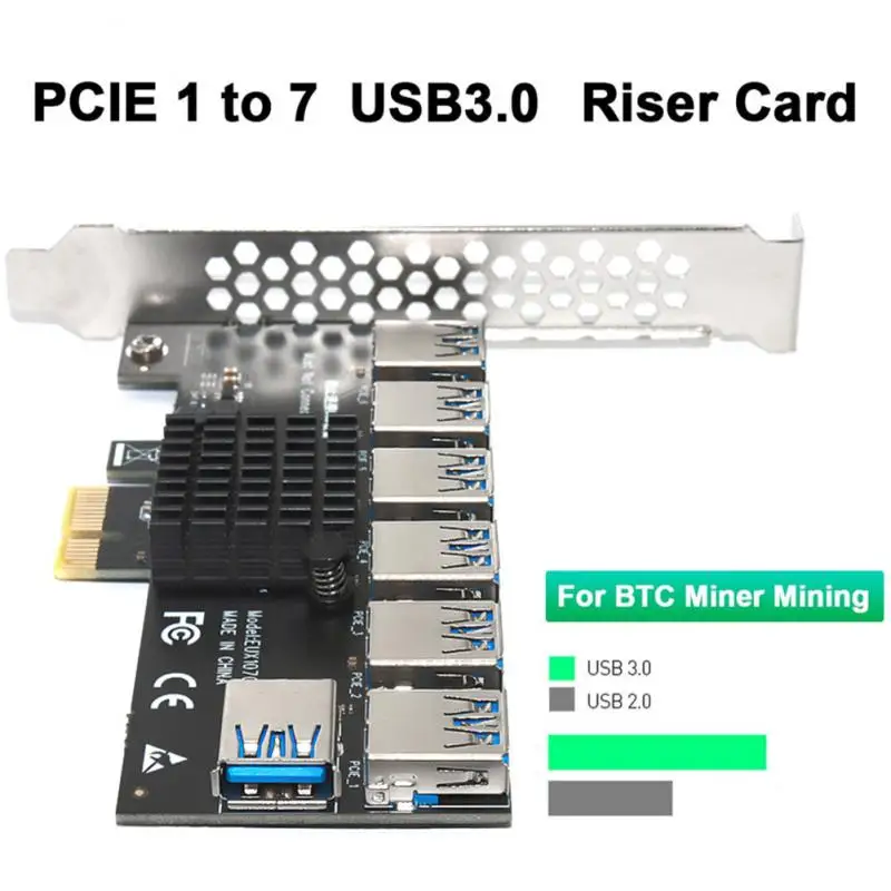 

PCI-E Райзер-карта 1 поворот 7 PCI-Express слот 1x до 16x USB 3,0 карта Райзера для майнинга PCIe преобразователь для майнинга BTC