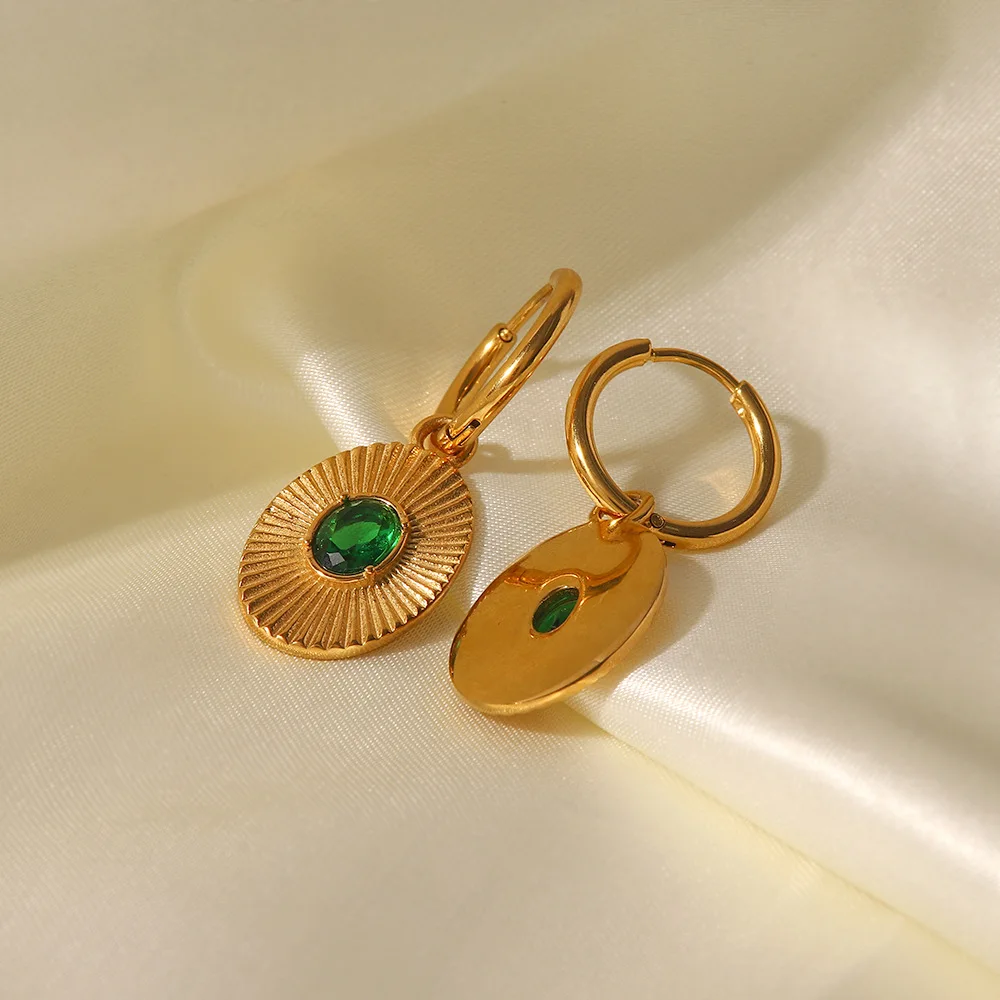 Stainless Steel PVD 18K Gold Plated Tarnish Waterproof Colorful Crystal Inlay Drop Earrings For Woman Jewelry Wholesale Trendy