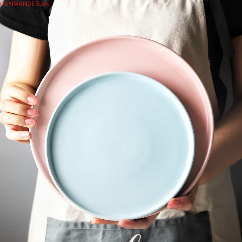 

Creative Matte Color Glaze Ceramic Western Plate Ceramic Pizza Plate Tray Rice Plate Breakfast Plate Household Steak Plate