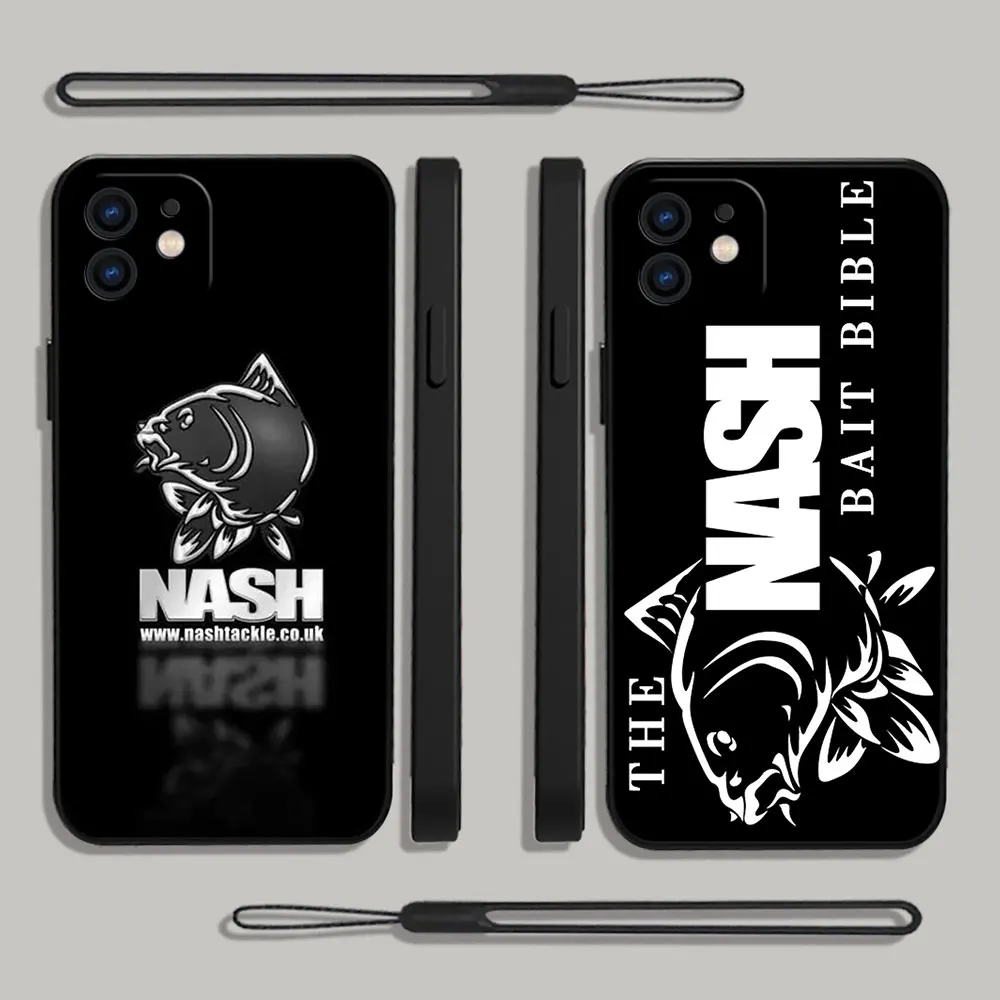 

Nash Fishing Logo Phone Case For iPhone 14 13 12 11 Pro Max Mini X XR XS MAX Plus Silicone Cases with Hand Strap