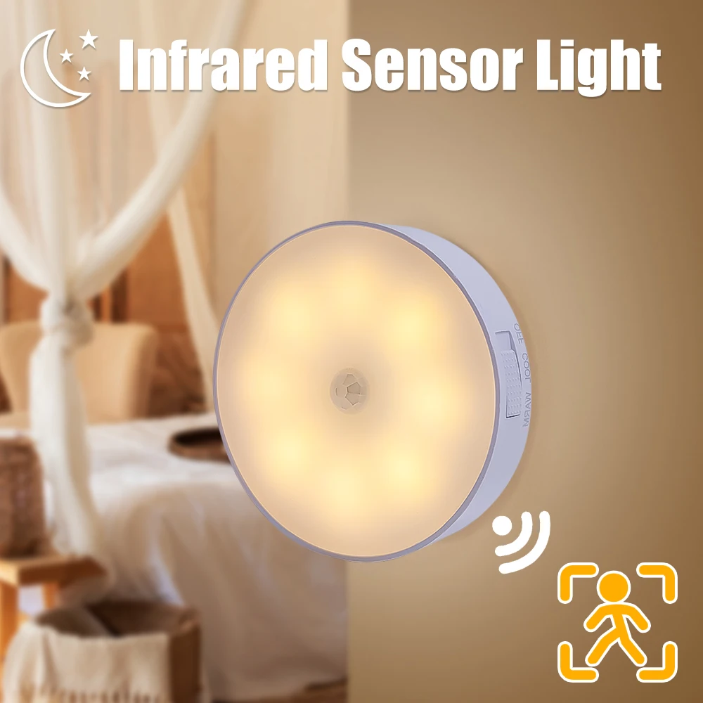 

Human Body Induction Light 8LED USB Rechargeable Night Lamp Baby Bedroom Eye Care Nursing 2Color Switch Bedside Night Light