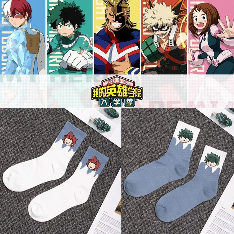 

Mens Sock My Hero Academia Crew Man Socks Anime Casual Cotton Cartoon Sox Blue Standard Autumn Winter Classic Calcetines Hombre