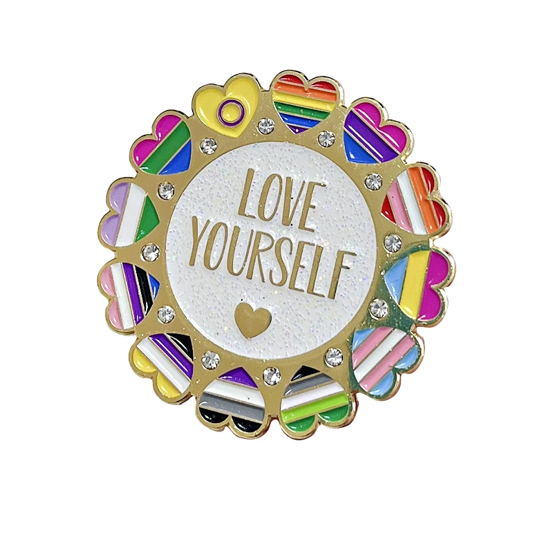 

Эмалированные шпильки C4016 ЛГБТ Love Yourself, гордость, лесбиянок, геев, радуга, блестящие бисексуальные драгоценности