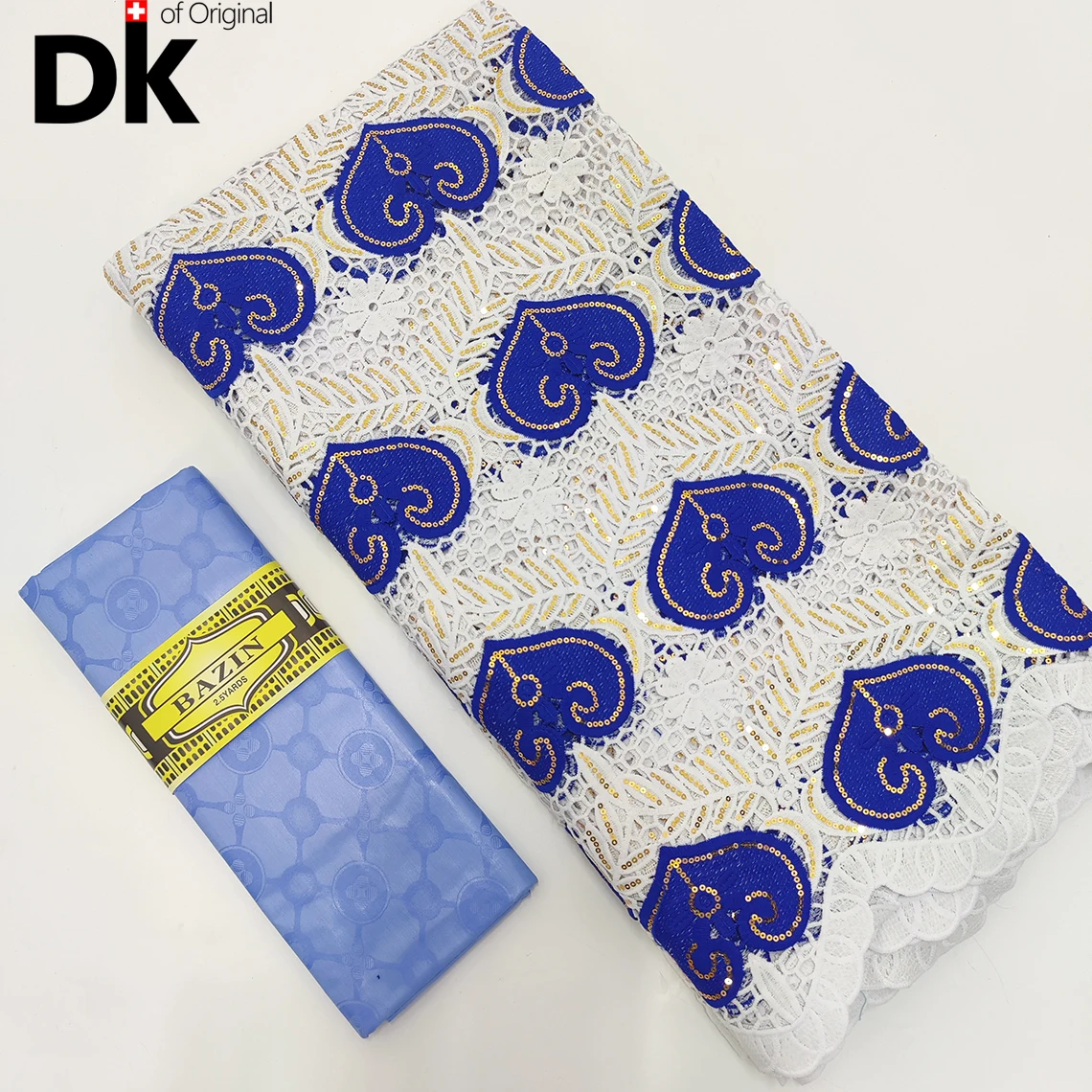 

Королевский синий африканский блёстки хлопковое кружево с нигерийской оригинальной базин богатые блестками вышитые Дубай 2023 Новые Свадеб...