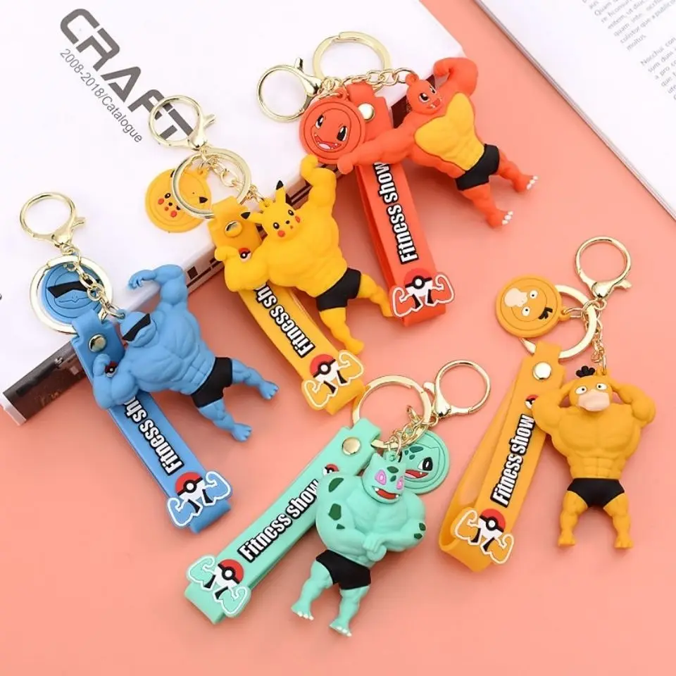 

Pokémon funny Keychain Pikachu Fitness Muscle Key Charizard Key Ring Car Cartoon Otaku Pendant