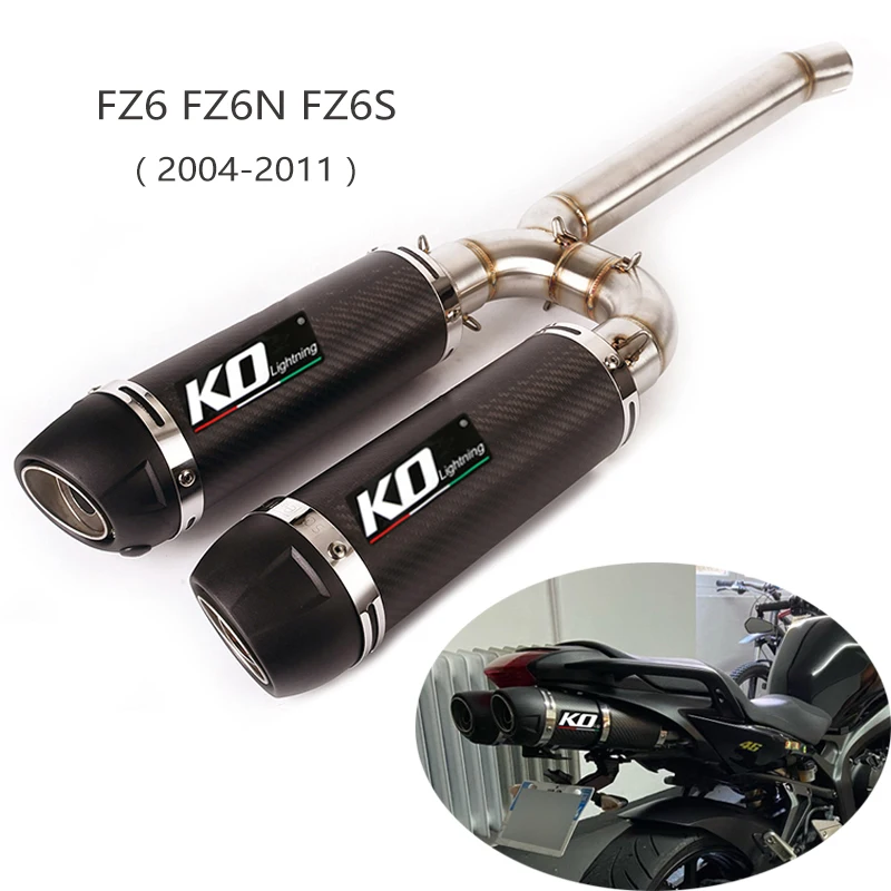 

For Yamaha FZ6 FZ6N FZ6S 2004-2011 Exhaust Pipe Dual-outlet Mid Slip On 51mm Muffler Escape Removable DB Killer Carbon Fiber