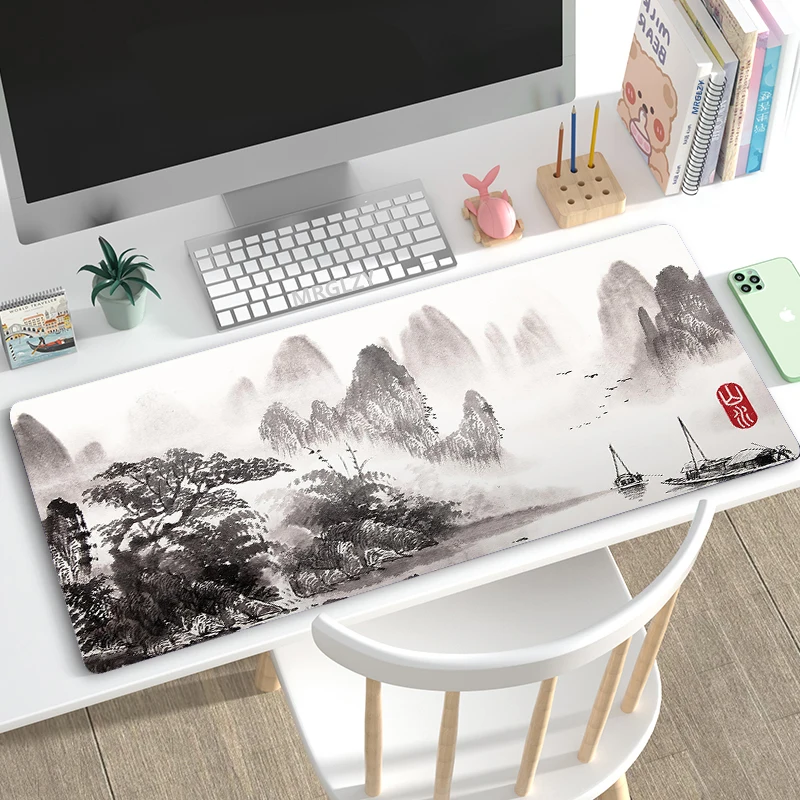 Ink Painting Art MousePad Black White Large Rubber Keyboard Mousepad Desk Mat Chinese Style Gaming Accessories Mouse Pad for LOL