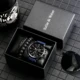 Fashion Men's Watch Bracelet Set Large Dial Blue Leather Strap Black White Lattice Bracelets Leisure Quartz Wristwatch Gift Box Other Image