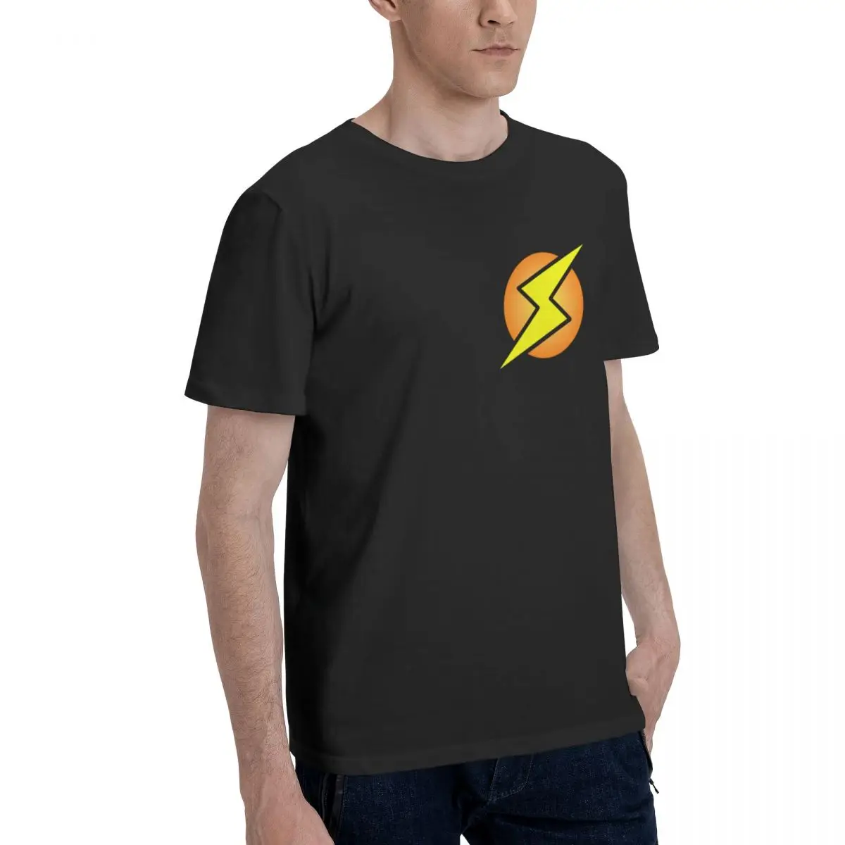 

440px-Lightning_Bolt_on_Circle.svg Humor Graphic Men's Basic Short Sleeve T-Shirt Casual Graphic travel Tees Tops