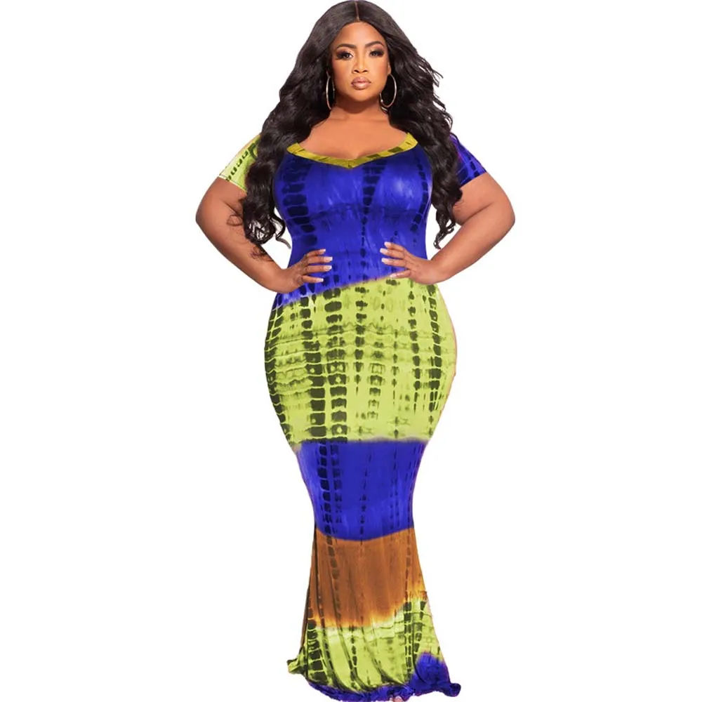 

Plus Size Women's Dress Printed Fashion Sexy Short Sleeve Plus Size Slim Long Dress Beach Wear Summer 2022