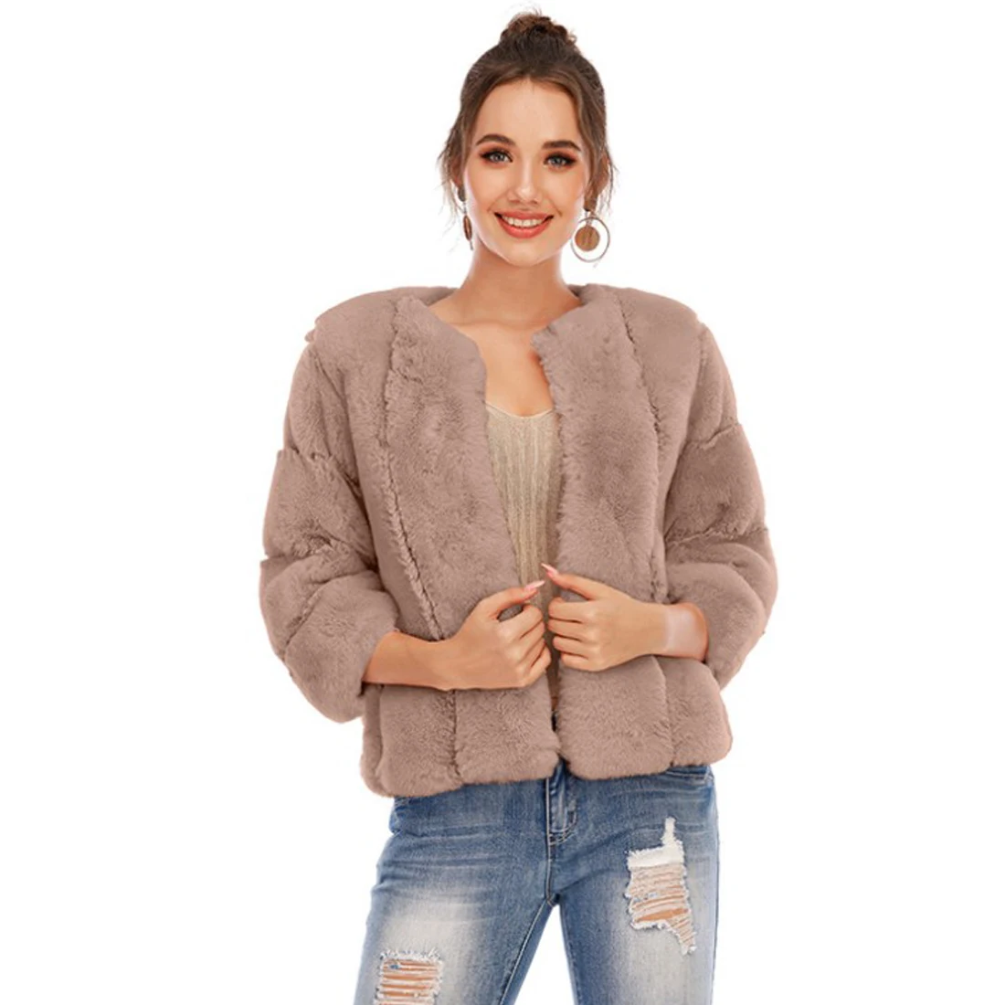 Женская короткая шуба из искусственного меха осенне-зимняя мода повседневный