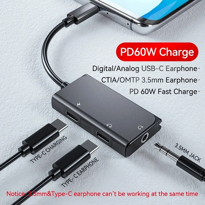 USB C To Type C Audio Cable Adapter For Samsung Xiaomi iPad Pro PD60W USB Type C To 3.5mm Jack Converter For Earphone Headphone