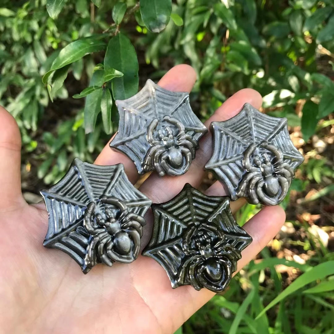 

Красивая статуэтка, 50 мм, 1 шт., из натурального серебра, обсидиан, в форме паука, резные кристаллы, искусственные кристаллы