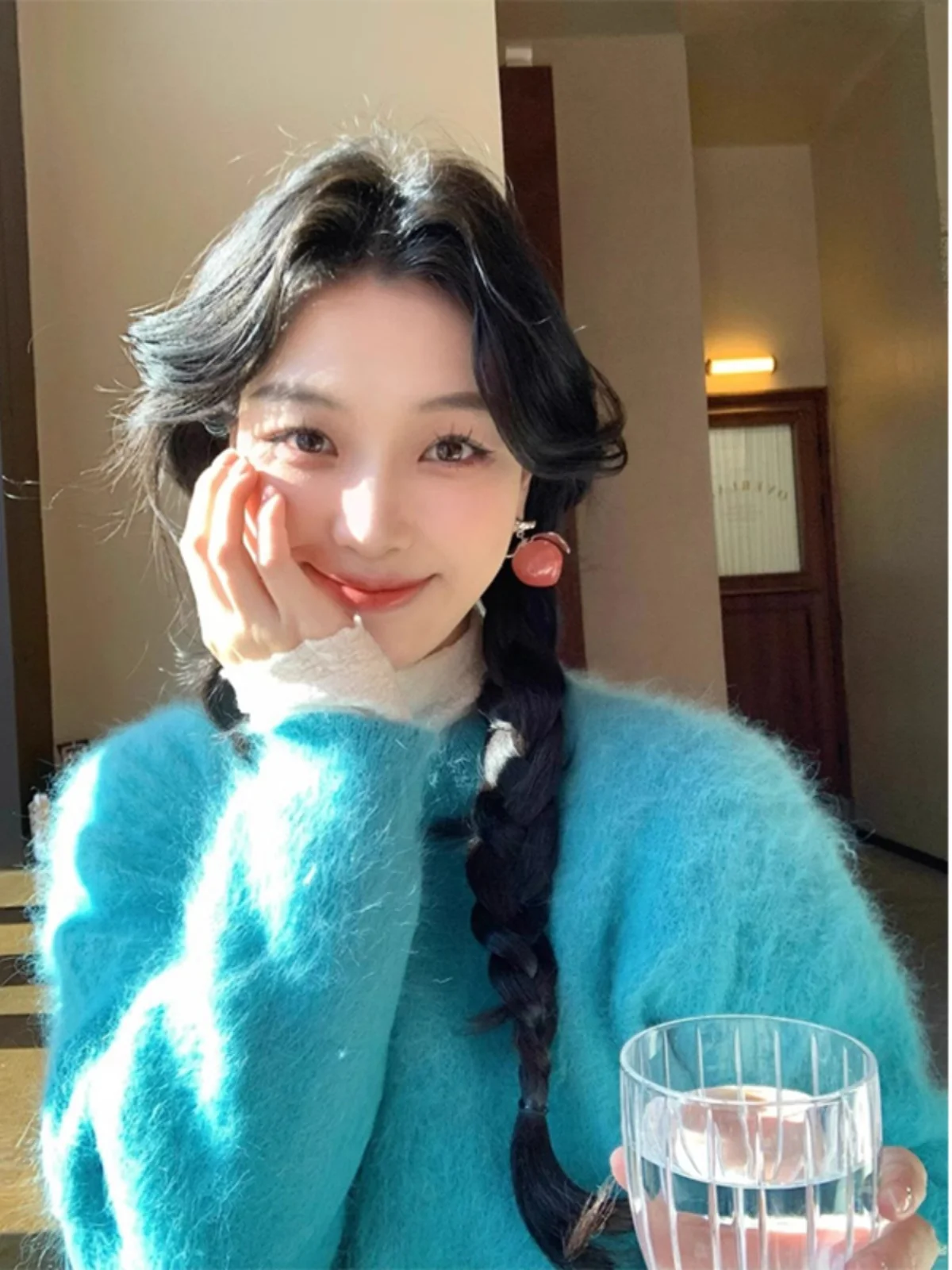 Blue Faux Mink Velvet Pullover Sweater Women Winter Thick Soft Glutinous Milk Fufu Loose Lazy Furry Knit