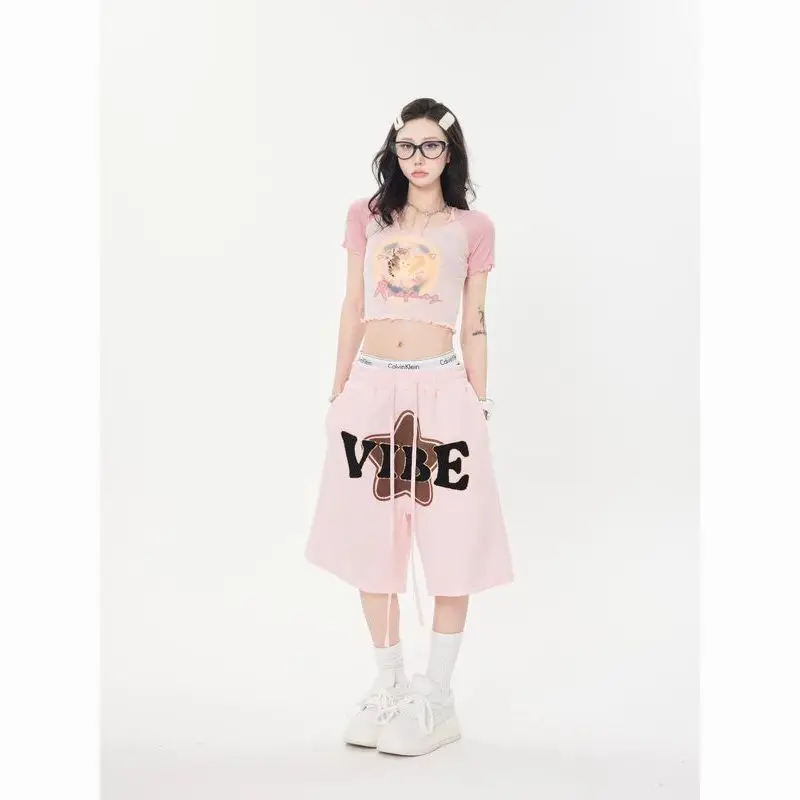 STSVZORR 2023 American Retro Loose Fit Sports Men's and Women's Wide Leg Shorts Summer Unisex Casual Pants