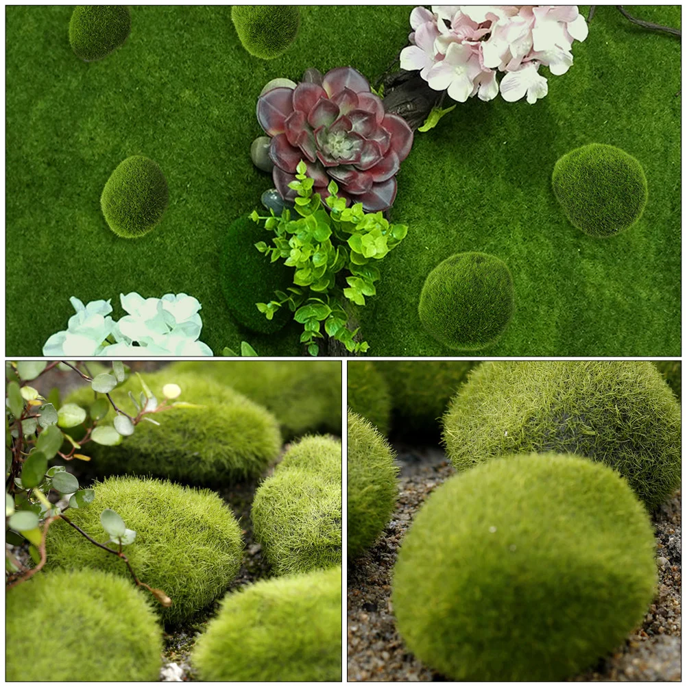 

10 Pcs Green Glass Vase Moss Stone Artificial Stones Simulated Mossy Succulent Pot Grass 8x7cm Gardening Ornament Foam