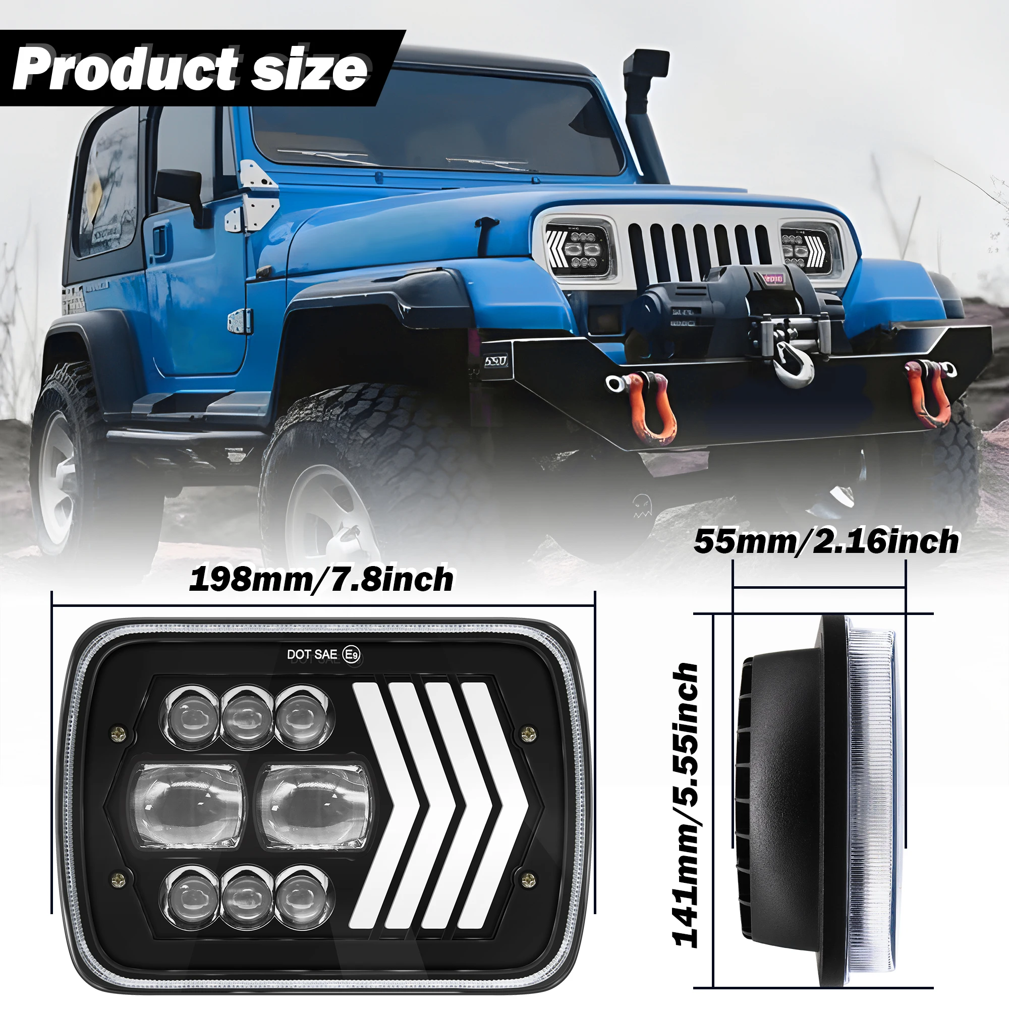 5X7 квадратных 7-дюймовых светодиодных фар Wrangler с затемнением внедорожного пикапа