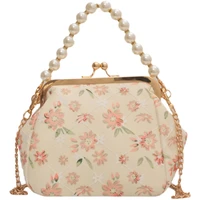 high quality small bag female summer new fashion canvas shoulder bag girl messenger bag pearl chain bag