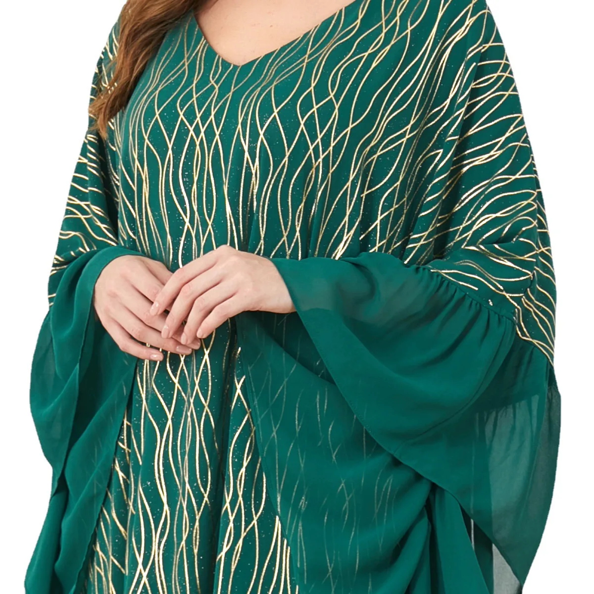 Abayas Dubai Green Chiffon Elegant Women Dress Turkey Arabic Oman Moroccan Caftan Muslim Fashion Female Clothes Vestidos