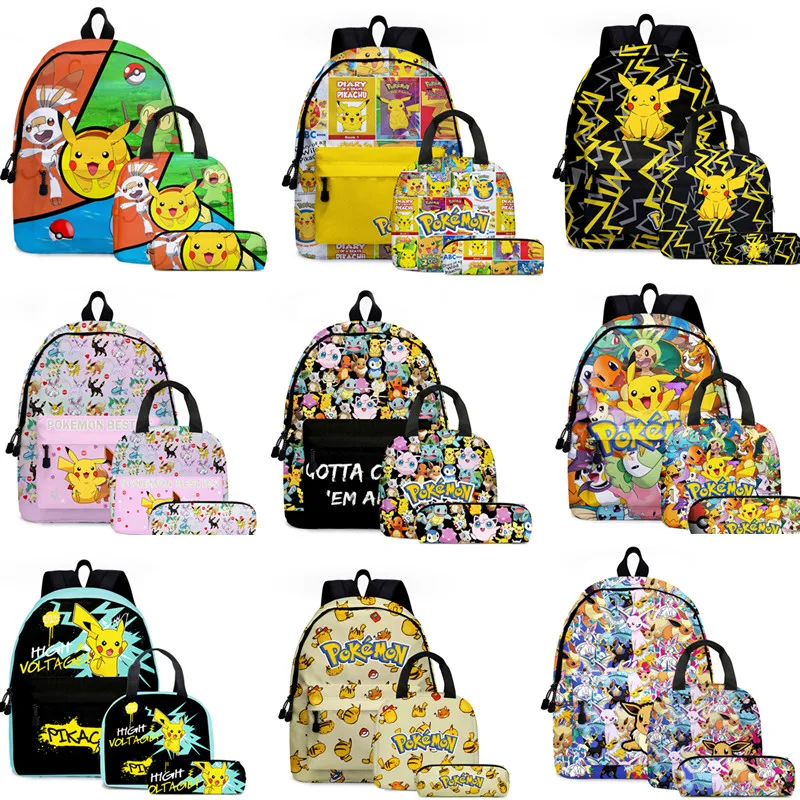

Pokemon Campus Backpack Storage Bag Anime Cartoon Pikachu Kawaii Cute Pencil Set Large Capacity Creative Schoolbag Christmas Gif