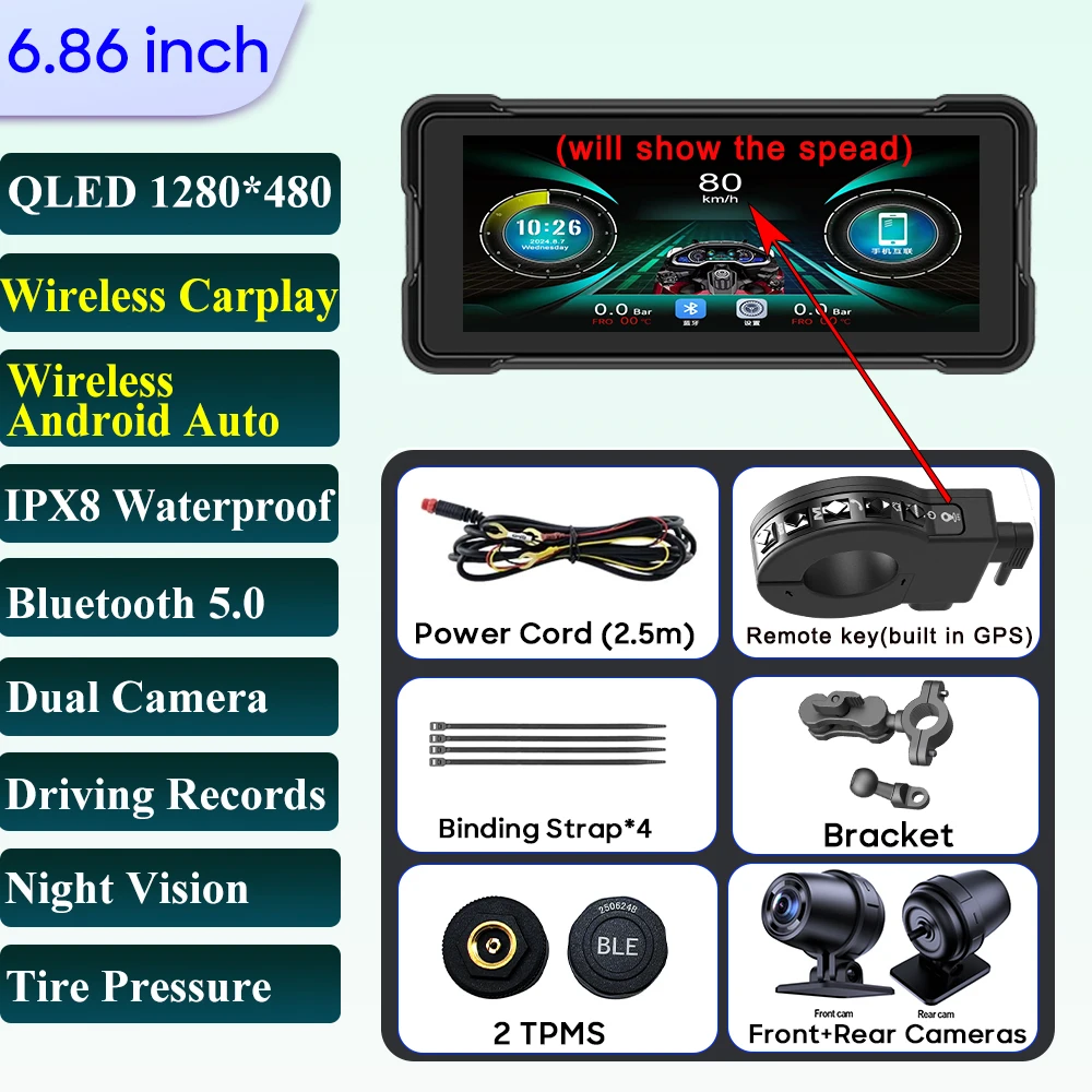 

Carplay мотоциклетный GPS-навигатор IPX8 водонепроницаемый экран дисплея для мото мультимедийная цифровая приборная панель Android автоматический монитор велосипед