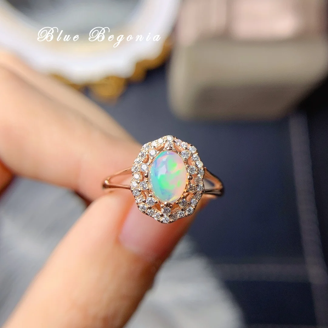 

Natural Opal Ring 925 Sterling Silver 5*7MM Gemstone Jewelry for Women Engagement Girlfriend Gift