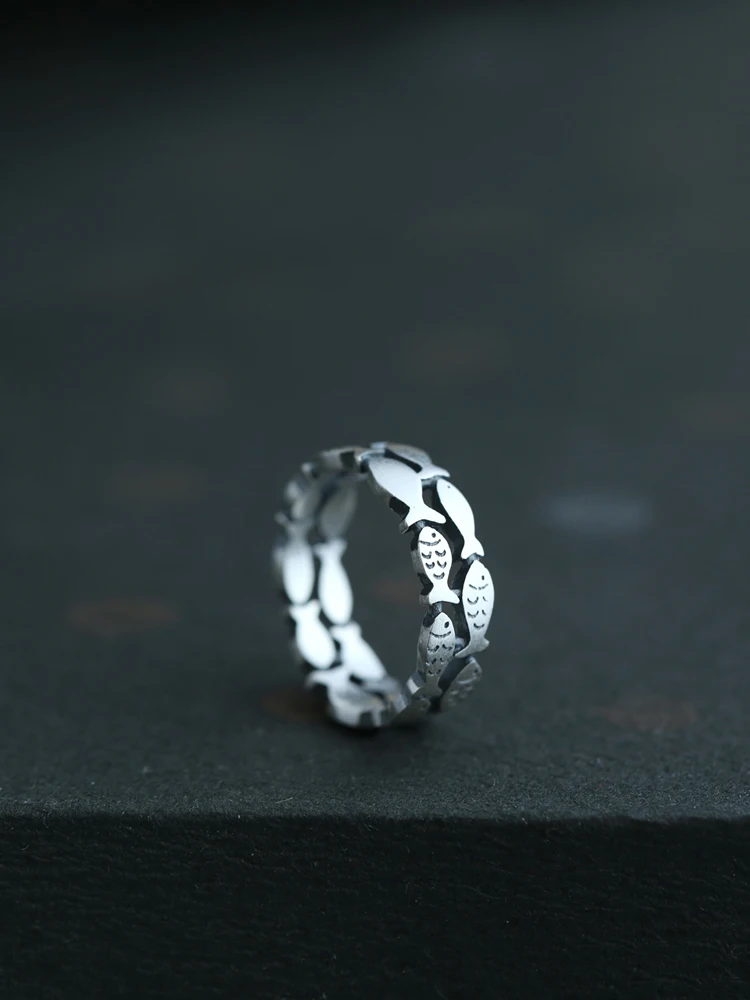 

S925 Silver Accessories Special-Interest Design Small Fish Personalized Retro Style Rings for Men and Women
