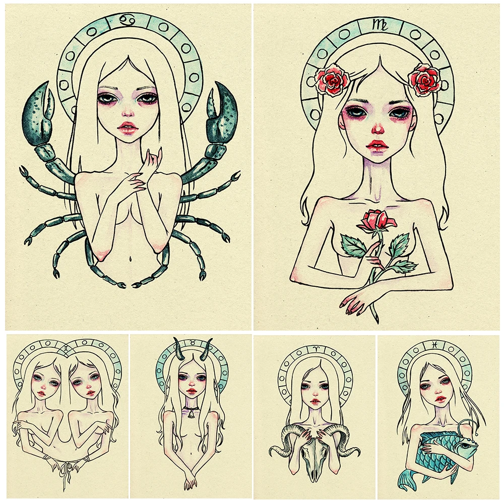 

The Zodiac Girls Modern Constellation Art Poster And Print Astrological Witch Vintage Wall Art Canvas Painting Home Decoration