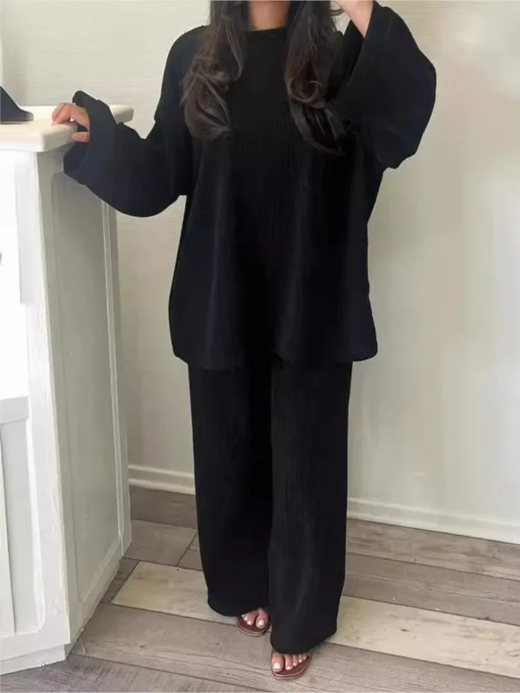 Осенне-зимний комплект из двух предметов для женщин однотонные длинные брюки