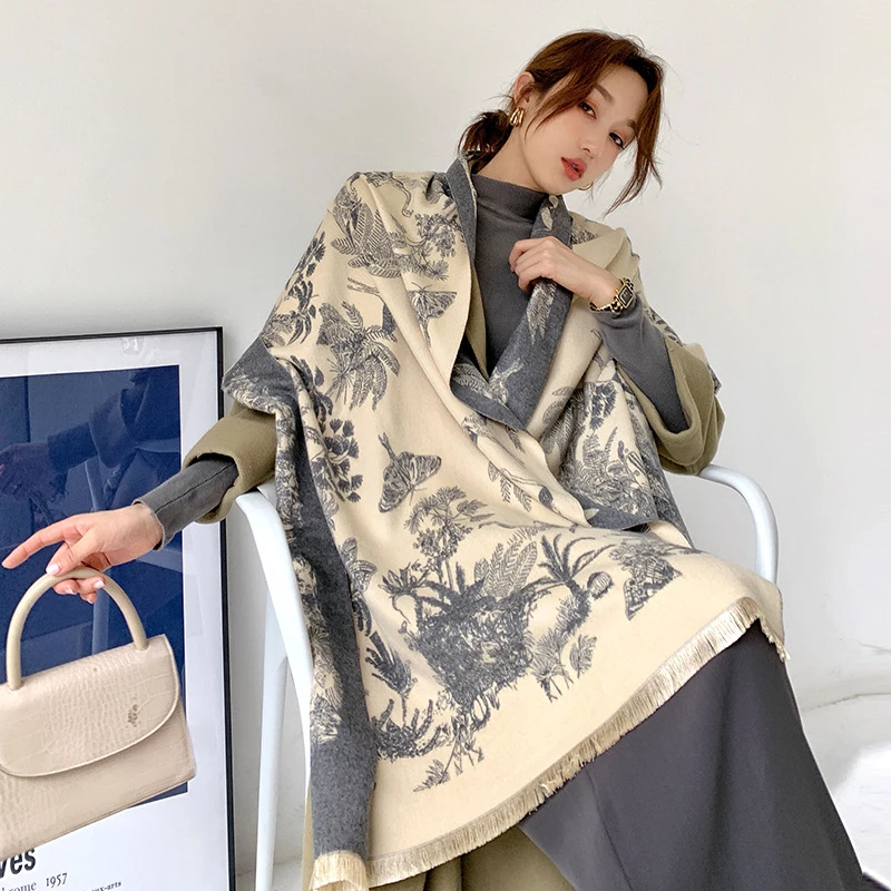 2022 sciarpa di Cashmere di lusso inverno donna scialli di Pashmina coperta calda avvolge Foulard femminile Bandana sciarpe con stampa spessa di marca