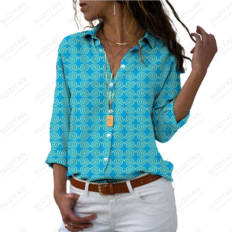 

Spring and Autumn 2023 Fashion New Checker Shirt Button Polo Long Sleeve Top 3D Digital Print Women's Unisex Minimalist Shirt