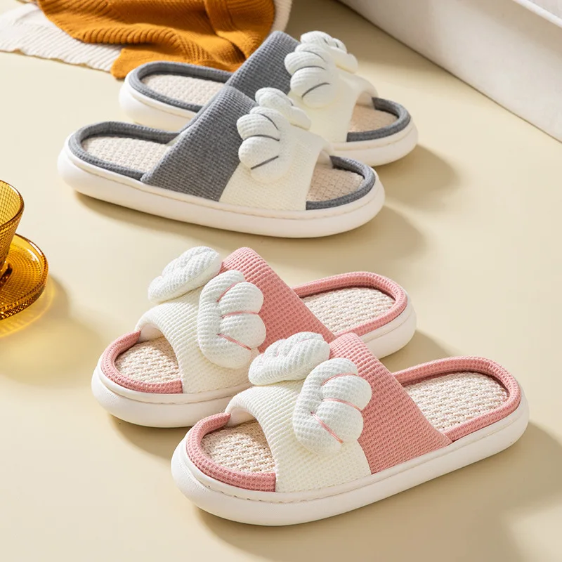 Winter Indoor Women Man Linen Slipper House Plush Soft Cotton Slippers Non-slip Floor Shoes Home Slippers Bedroom Cartoon Slides