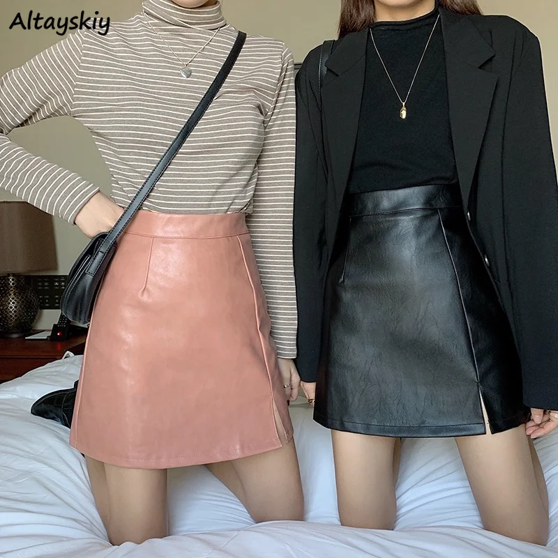 

Pu Leather Skirts Women Sexy Candy Solid Hot Girls Streetwear Chic Fashion Casual Sweet All-match New Ulzzang Daily Mini Skirt