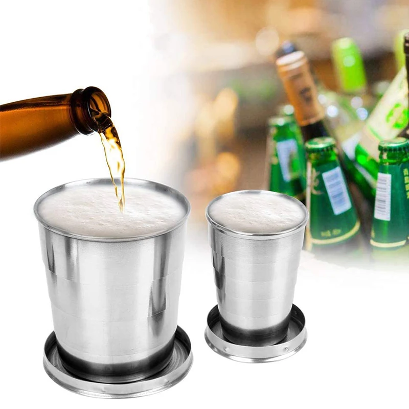 

75ml Portable Stainless Steel Folding Cup Travel Camping Cup Telescopic Cup with Keychain Water Coffee Kitchen Bar Supplies