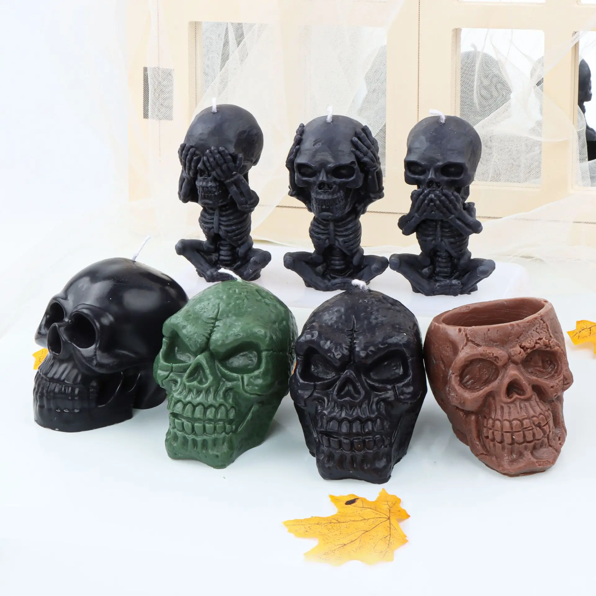 

Halloween Skeleton Skull Mold Candle Ice Silicone Molds for Gypsum Products Cementplaster Cement Soaps Casting To Make Candles