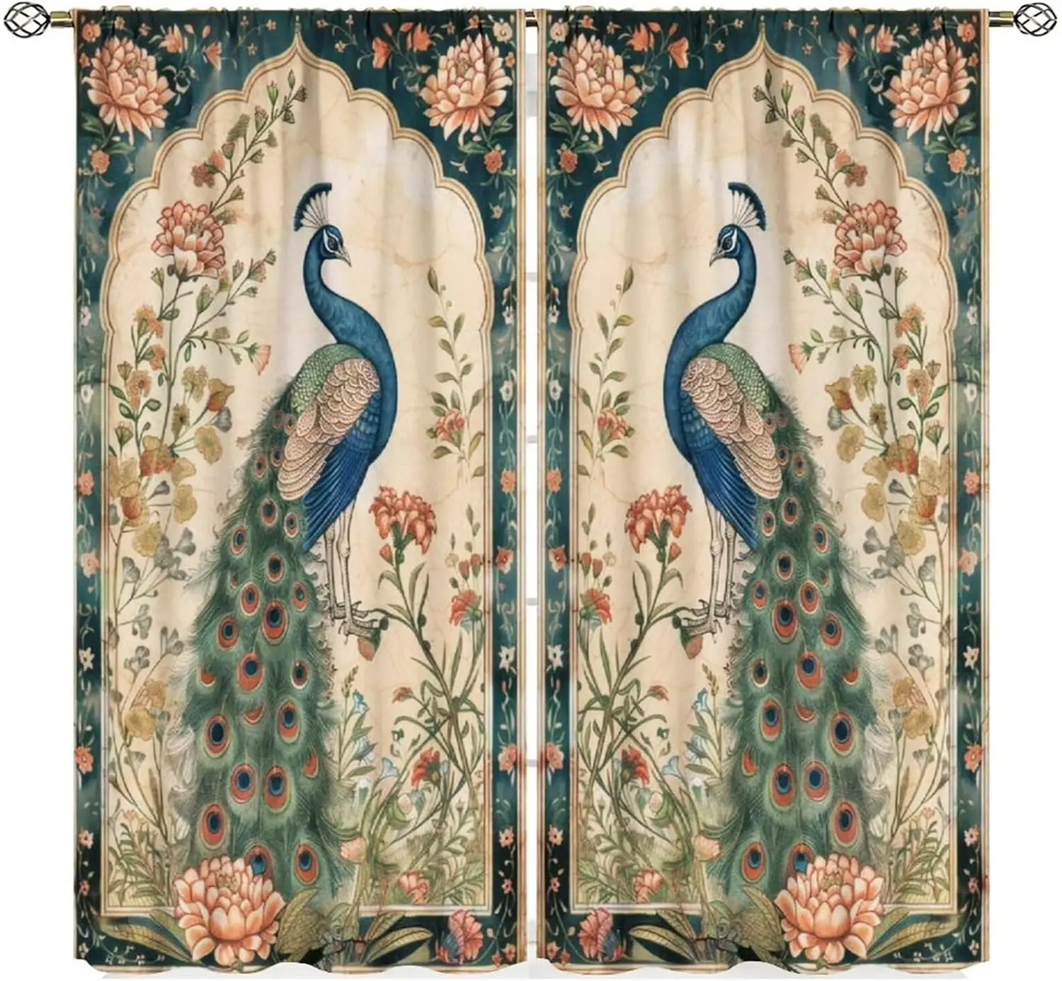 

Винтажные шторы с цветочным принтом павлина 2 шт.