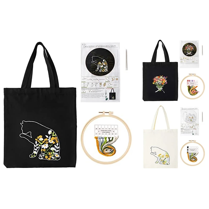 Стартовый Набор для вышивки начинающих с 1 холщовой сумкой-тоутом обручем и иглой