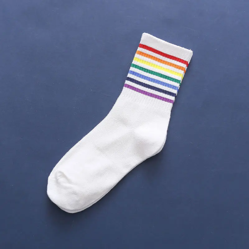 Rainbow Stripes Socks Cotton Christmas Gift Classic  Socks Warm Casual Tide Harajuku Funny Cute Pop Korean Women Socks Socks